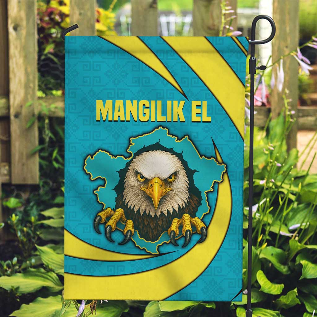Kazakhstan National Flag Garden Flag with Mangilik El Bald Eagle and Blue Tribal Pattern