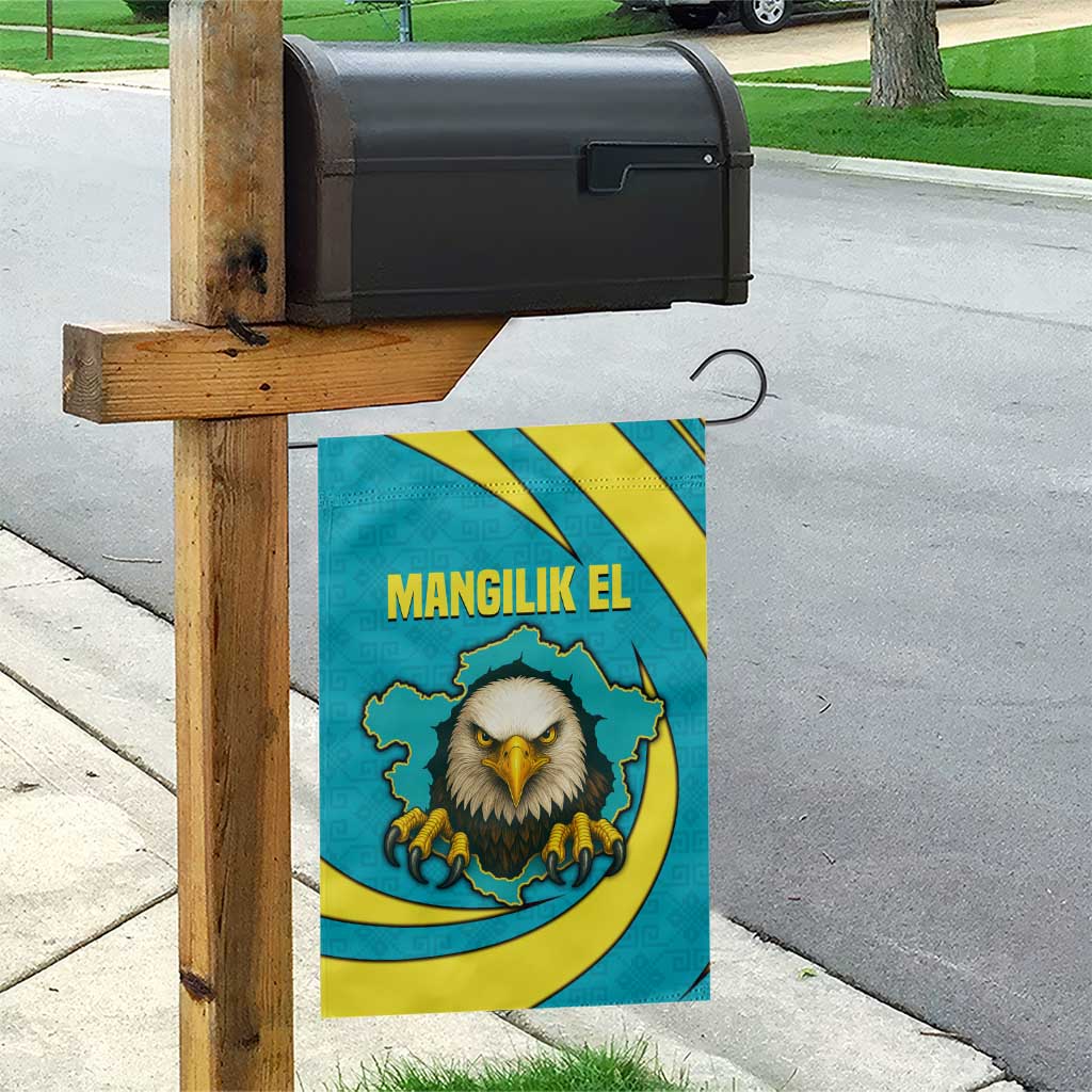 Kazakhstan National Flag Garden Flag with Mangilik El Bald Eagle and Blue Tribal Pattern