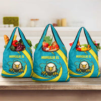 Kazakhstan National Flag Grocery Bag with Mangilik El Bald Eagle and Blue Tribal Pattern