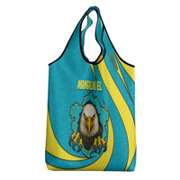 Kazakhstan National Flag Grocery Bag with Mangilik El Bald Eagle and Blue Tribal Pattern
