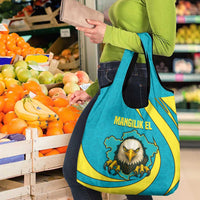 Kazakhstan National Flag Grocery Bag with Mangilik El Bald Eagle and Blue Tribal Pattern