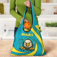 Kazakhstan National Flag Grocery Bag with Mangilik El Bald Eagle and Blue Tribal Pattern
