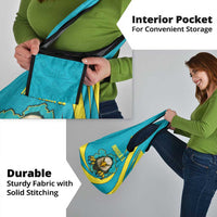 Kazakhstan National Flag Grocery Bag with Mangilik El Bald Eagle and Blue Tribal Pattern