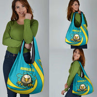Kazakhstan National Flag Grocery Bag with Mangilik El Bald Eagle and Blue Tribal Pattern