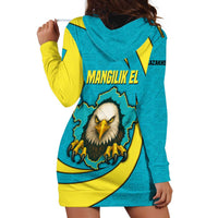 Kazakhstan National Flag Hoodie Dress with Mangilik El Bald Eagle and Blue Tribal Pattern