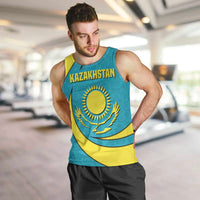 Kazakhstan National Flag Men Tank Top with Mangilik El Bald Eagle and Blue Tribal Pattern