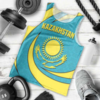 Kazakhstan National Flag Men Tank Top with Mangilik El Bald Eagle and Blue Tribal Pattern