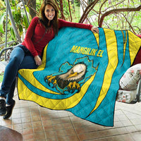 Kazakhstan National Flag Quilt with Mangilik El Bald Eagle and Blue Tribal Pattern