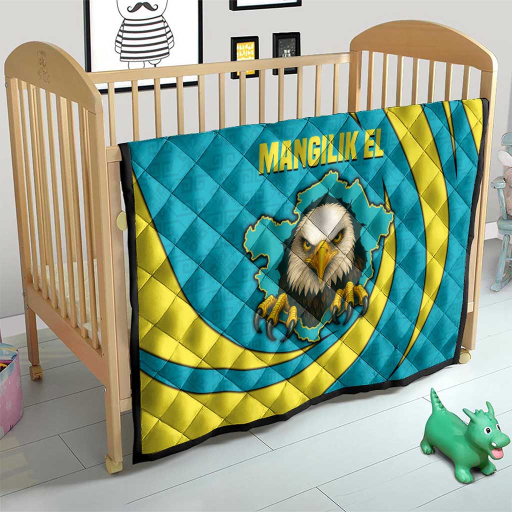 Kazakhstan National Flag Quilt with Mangilik El Bald Eagle and Blue Tribal Pattern