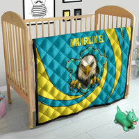 Kazakhstan National Flag Quilt with Mangilik El Bald Eagle and Blue Tribal Pattern