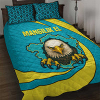 Kazakhstan National Flag Quilt Bed Set with Mangilik El Bald Eagle and Blue Tribal Pattern