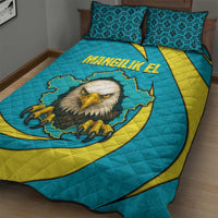 Kazakhstan National Flag Quilt Bed Set with Mangilik El Bald Eagle and Blue Tribal Pattern