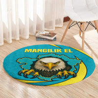 Kazakhstan National Flag Round Carpet with Mangilik El Bald Eagle and Blue Tribal Pattern