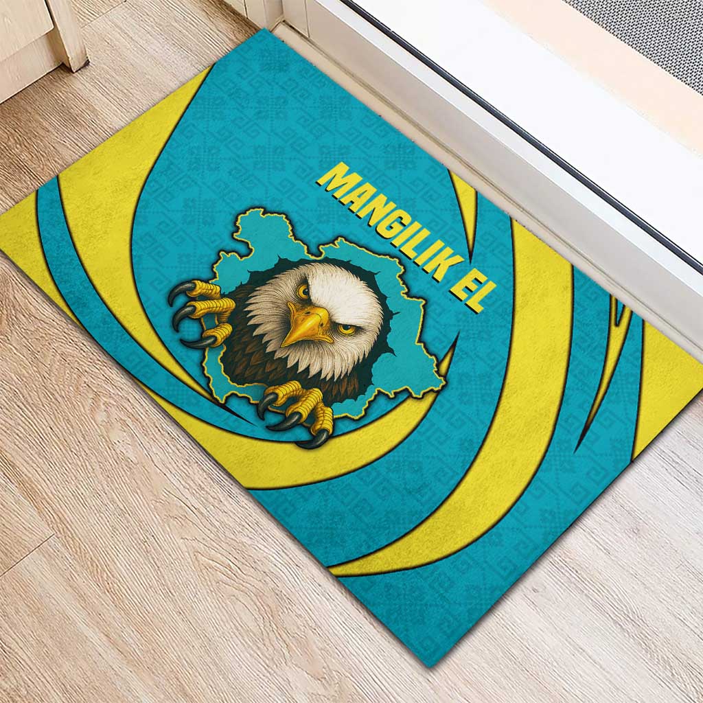 Kazakhstan National Flag Rubber Doormat with Mangilik El Bald Eagle and Blue Tribal Pattern
