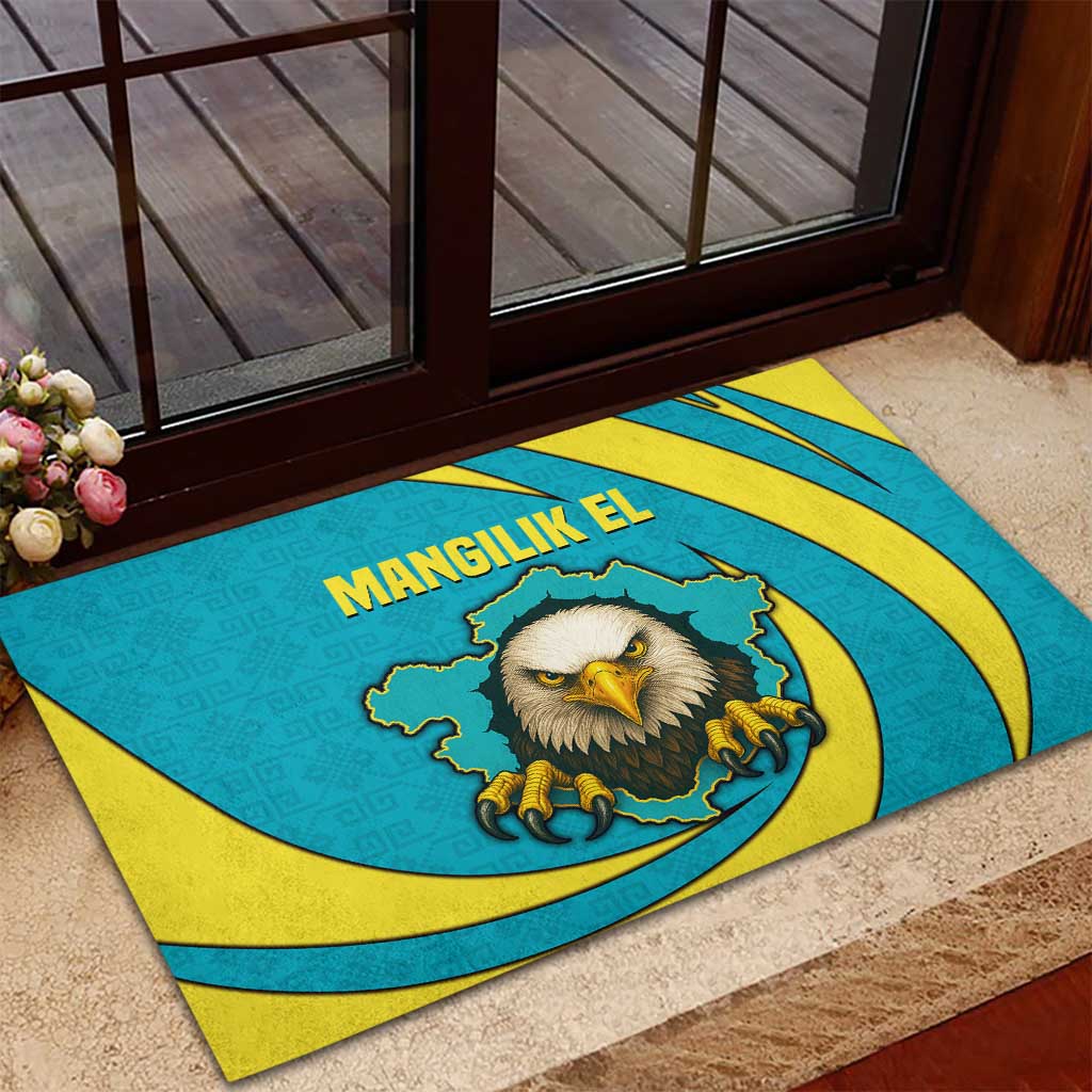 Kazakhstan National Flag Rubber Doormat with Mangilik El Bald Eagle and Blue Tribal Pattern