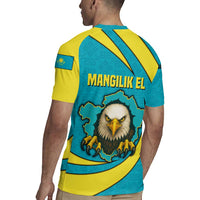 Kazakhstan National Flag Rugby Jersey with Mangilik El Bald Eagle and Blue Tribal Pattern