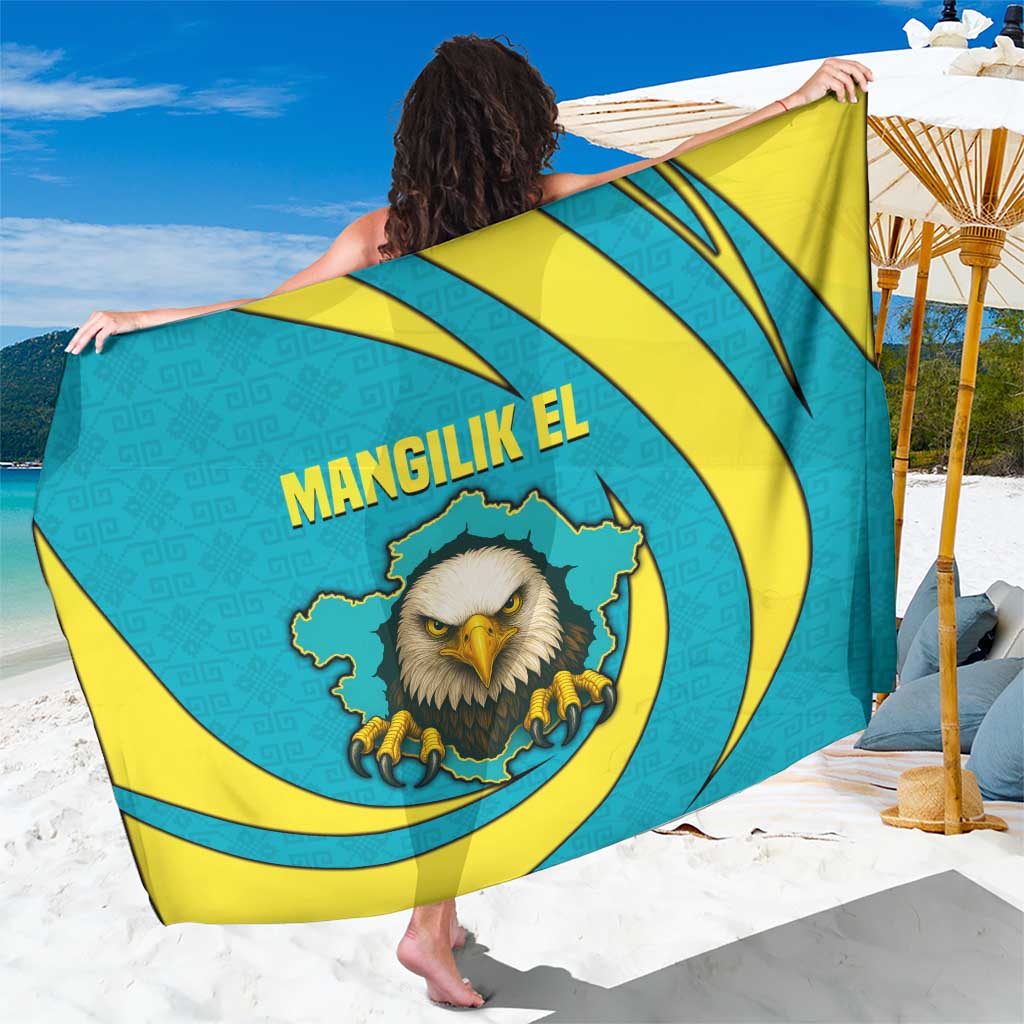 Kazakhstan National Flag Sarong with Mangilik El Bald Eagle and Blue Tribal Pattern