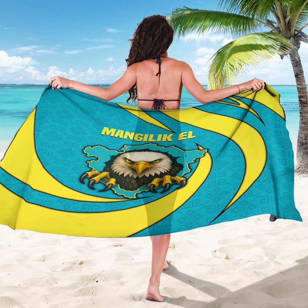 Kazakhstan National Flag Sarong with Mangilik El Bald Eagle and Blue Tribal Pattern