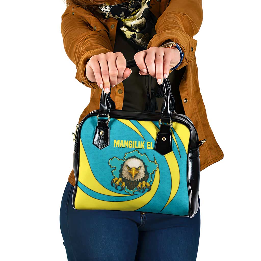 Kazakhstan National Flag Shoulder Handbag with Mangilik El Bald Eagle and Blue Tribal Pattern