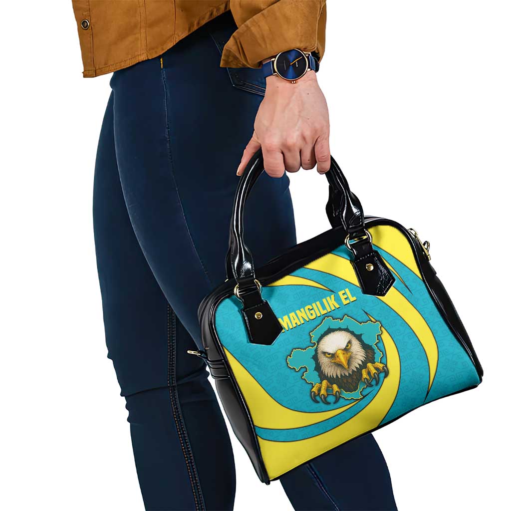 Kazakhstan National Flag Shoulder Handbag with Mangilik El Bald Eagle and Blue Tribal Pattern