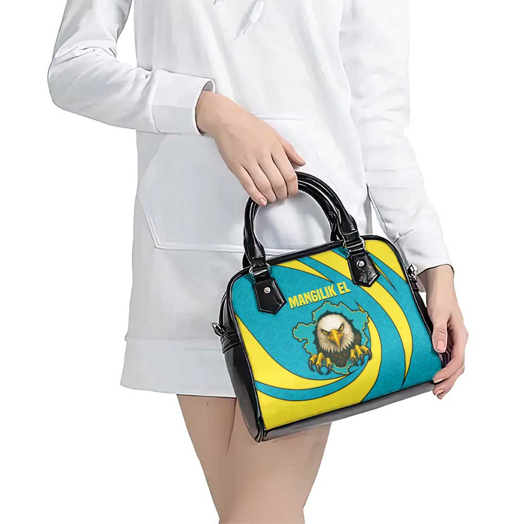 Kazakhstan National Flag Shoulder Handbag with Mangilik El Bald Eagle and Blue Tribal Pattern
