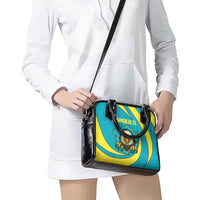 Kazakhstan National Flag Shoulder Handbag with Mangilik El Bald Eagle and Blue Tribal Pattern