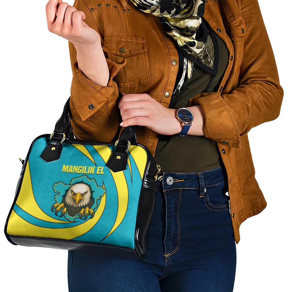 Kazakhstan National Flag Shoulder Handbag with Mangilik El Bald Eagle and Blue Tribal Pattern