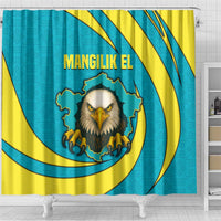 Kazakhstan National Flag Shower Curtain with Mangilik El Bald Eagle and Blue Tribal Pattern