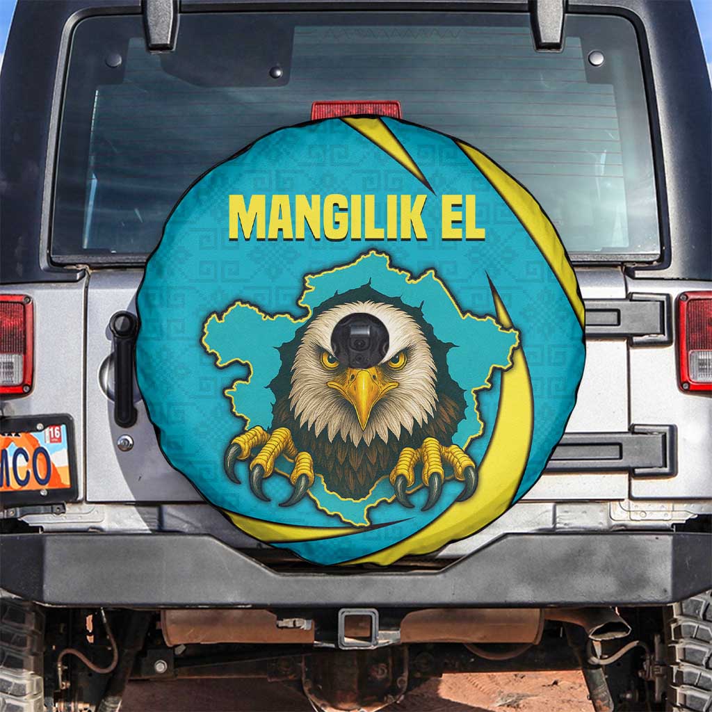 Kazakhstan National Flag Spare Tire Cover with Mangilik El Bald Eagle and Blue Tribal Pattern