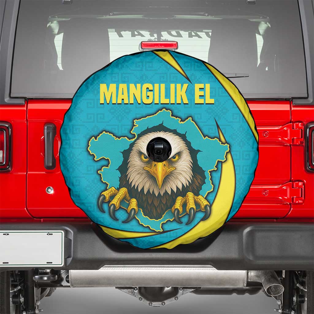 Kazakhstan National Flag Spare Tire Cover with Mangilik El Bald Eagle and Blue Tribal Pattern