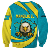 Kazakhstan National Flag Sweatshirt with Mangilik El Bald Eagle and Blue Tribal Pattern