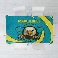 Kazakhstan National Flag Tablecloth with Mangilik El Bald Eagle and Blue Tribal Pattern