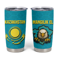 Kazakhstan National Flag Tumbler Cup with Mangilik El Bald Eagle and Blue Tribal Pattern