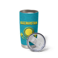 Kazakhstan National Flag Tumbler Cup with Mangilik El Bald Eagle and Blue Tribal Pattern