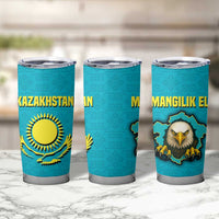 Kazakhstan National Flag Tumbler Cup with Mangilik El Bald Eagle and Blue Tribal Pattern