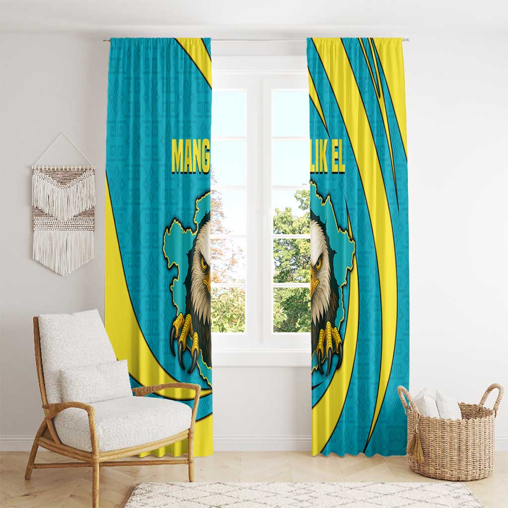Kazakhstan National Flag Window Curtain with Mangilik El Bald Eagle and Blue Tribal Pattern