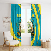 Kazakhstan National Flag Window Curtain with Mangilik El Bald Eagle and Blue Tribal Pattern