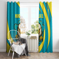 Kazakhstan National Flag Window Curtain with Mangilik El Bald Eagle and Blue Tribal Pattern