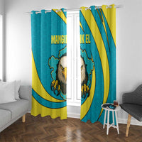Kazakhstan National Flag Window Curtain with Mangilik El Bald Eagle and Blue Tribal Pattern