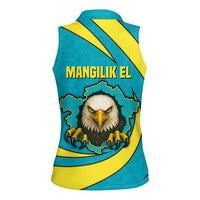 Kazakhstan National Flag Women Sleeveless Polo Shirt with Mangilik El Bald Eagle and Blue Tribal Pattern