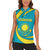 Kazakhstan National Flag Women Sleeveless Polo Shirt with Mangilik El Bald Eagle and Blue Tribal Pattern