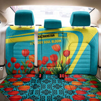 Kazakhstan National Flag Back Car Seat Cover with Red Tulip Bloom and Blue Yellow Ethnic Motif
