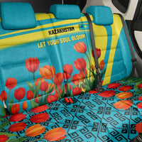Kazakhstan National Flag Back Car Seat Cover with Red Tulip Bloom and Blue Yellow Ethnic Motif