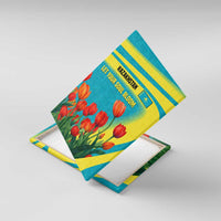 Kazakhstan National Flag Canvas Wall Art with Red Tulip Bloom and Blue Yellow Ethnic Motif