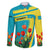 Kazakhstan National Flag Family Matching Summer Maxi Dress and Hawaiian Shirt with Red Tulip Bloom and Blue Yellow Ethnic Motif