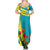 Kazakhstan National Flag Family Matching Summer Maxi Dress and Hawaiian Shirt with Red Tulip Bloom and Blue Yellow Ethnic Motif