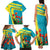 Kazakhstan National Flag Family Matching Tank Maxi Dress and Hawaiian Shirt with Red Tulip Bloom and Blue Yellow Ethnic Motif