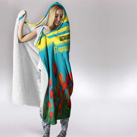 Kazakhstan National Flag Hooded Blanket with Red Tulip Bloom and Blue Yellow Ethnic Motif