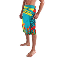 Kazakhstan National Flag Lavalava with Red Tulip Bloom and Blue Yellow Ethnic Motif