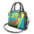 Kazakhstan National Flag Shoulder Handbag with Red Tulip Bloom and Blue Yellow Ethnic Motif